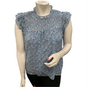 Floral Blousology NWT Blue Smocked Women's Top Size L